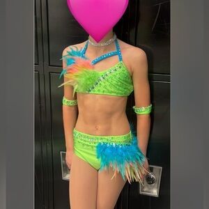 Glamour Vibrant Green  Costume with Feather Accents